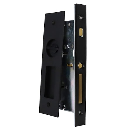 Narrow Modern Rectangular Privacy Pocket Door Mortise Lock For 1-3/4 In Door Flat Black Finish